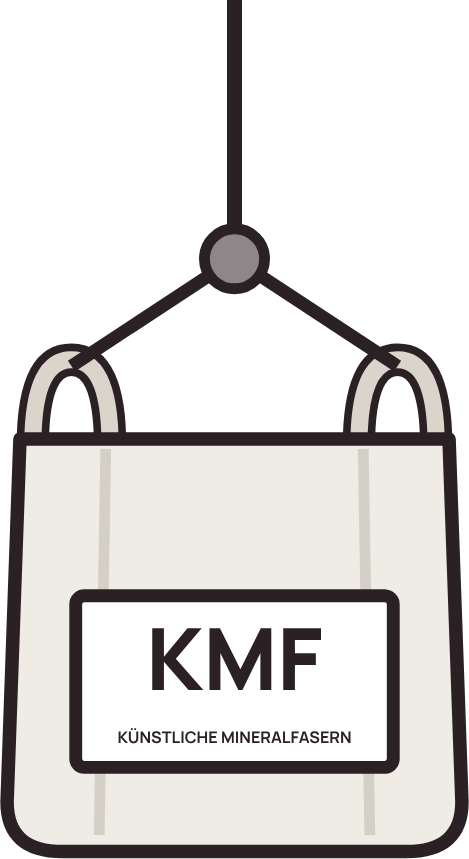 Big Bag für Mineralwolle mit KMF-Aufdruck am Kranhaken