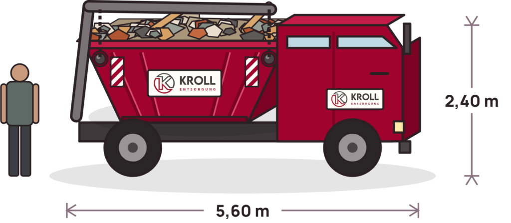 Kroll-Absetzkipper mit Container, 5,60 m lang und 2,40 m hoch
